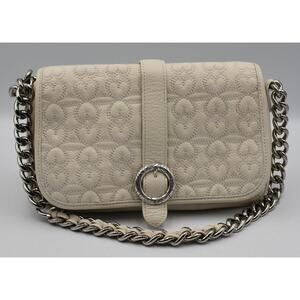 Brighton Pearl White Leather Quilted Heart Single Chain Shoulder Strap Bag